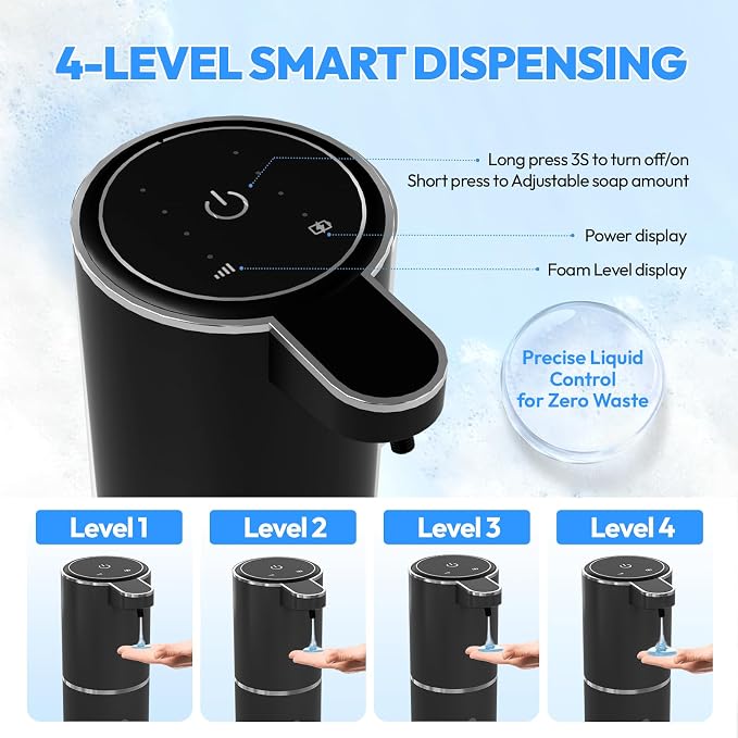 2 Pack Automatic Soap Dispenser Touchless,Liquid Hand Soap Dispenser 12.8oz Electric Wall Mounted Smart for Bathroom and Kitchen Dish Soap，Easy for Toddlers(Black)