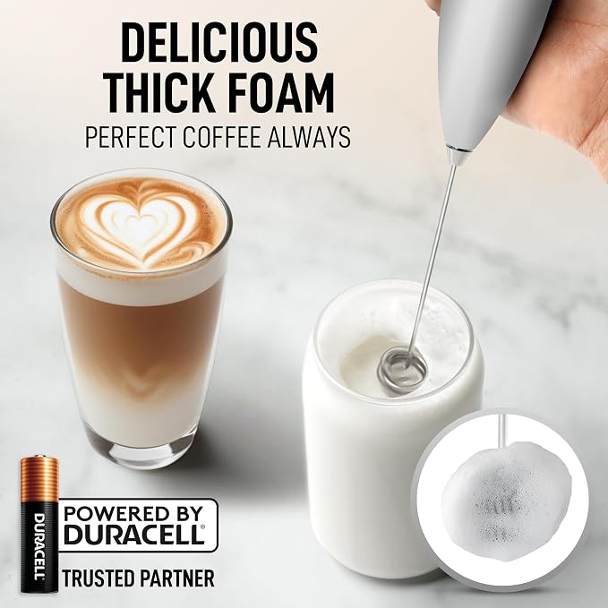 Zulay Kitchen Powerful Milk Frother Wand With Duracell Batteries - Ultra Fast Handheld Drink Mixer - Electric Whisk Foam Maker for Coffee, Lattes, Cappuccino & Matcha - Double Whisk - Silver
