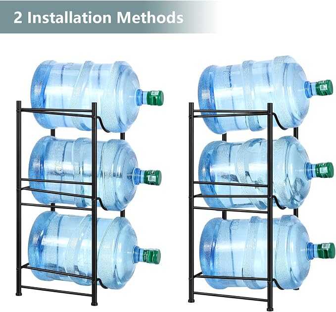 MOOACE 3-Tier Water Jug Rack, 5 Gallon Detachable Water Bottle Holder Organizer Storage Rack, Black