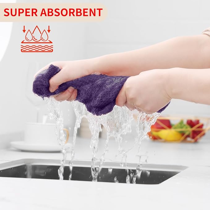 Homaxy 100% Cotton Waffle Weave Kitchen Dish Towels 24-Pack, Eggplant | 13 x 28 Inches, Ultra Soft Absorbent Dish Towels, Quick Drying Cleaning Towels