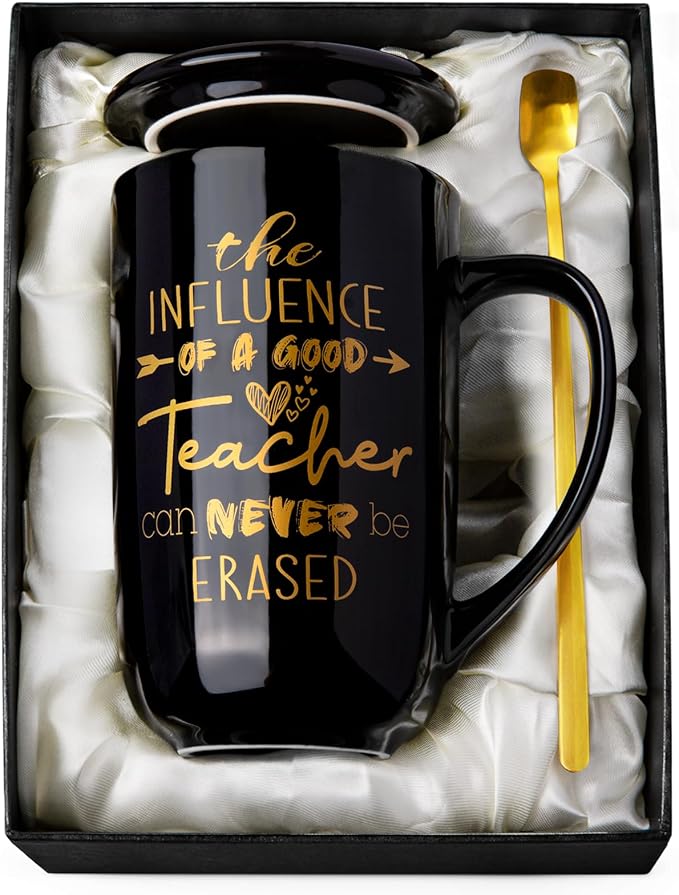 Teacher Gifts, Teacher Appreciation Gift Set 18oz Coffee Mug | Metal Glaze Ceramic Mug, Lid, Spoon, Card, Gift Box, Ideal for Back to School, Retirement and Thank You Teacher Gifts for Men