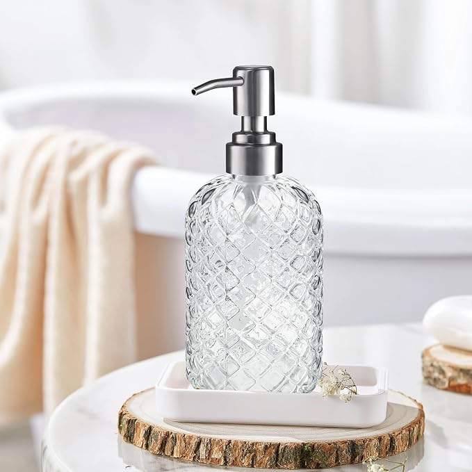 Kaishun 14 OZ Refillable Glass Soap Dispenser for Hand Soap & Lotion, Clear