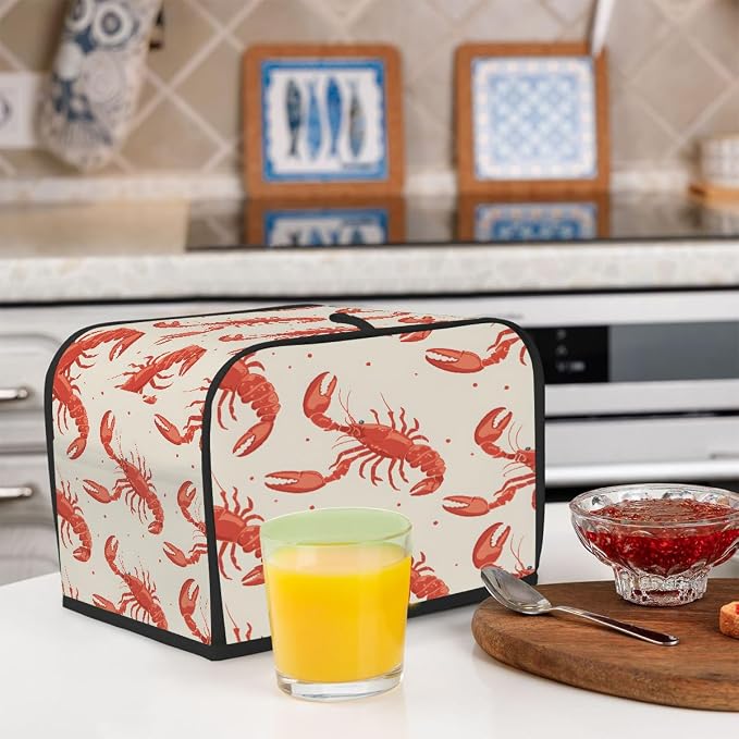 2 Slice Toaster Cover Cute Lobster Vintage Toaster Covers Two Slice Wide Slot Waterproof and Dustproof Covers for Wide Slot Toasters and Small Appliances Kitchen Decor Gifts