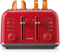 BUYDEEM DT640 4-Slice Toaster, 7 Shade Settings, Extra Wide 1.5’’ Slots for Bagel & English Muffin, 6 Toasting Functions, Retro Stainless Steel Toaster with High Lift Lever, 1800W, Red