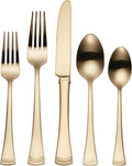 Lenox Portola Gold Satin 20-Piece Silverware Set for 4, Flatware | gold, dishwasher safe | includes knives, forks, and spoons | heavy duty, cutlery set for kitchen and dining, utensil set