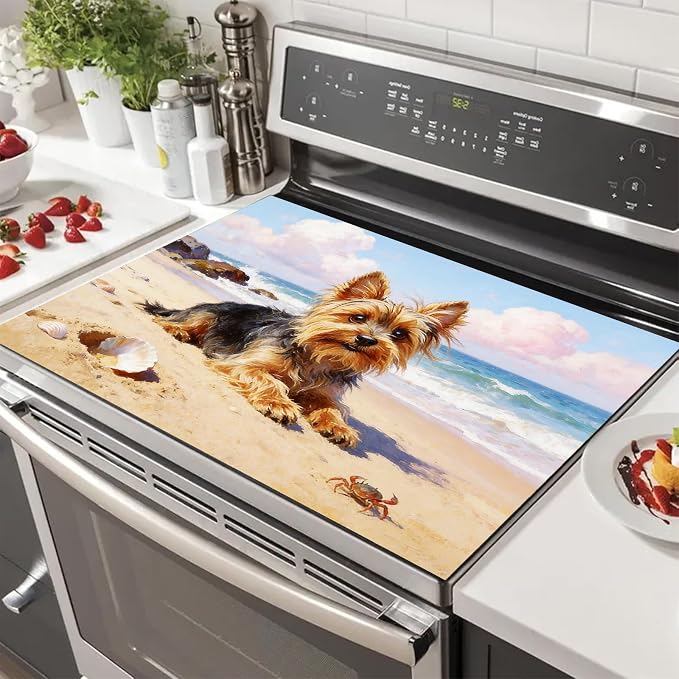 HOMETITUTE Summer Stove Top Cover 28x20 Beach Dog Oil Painting Heat Resistant