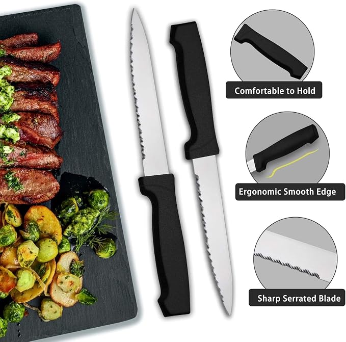 Pleafind 24-Piece Silverware Set - Stainless Steel Cutlery Set with Steak Knives, Forks, Spoons and Knives, Flatware Set for Home or Restaurant Use, Mirror Polished & Dishwasher Safe