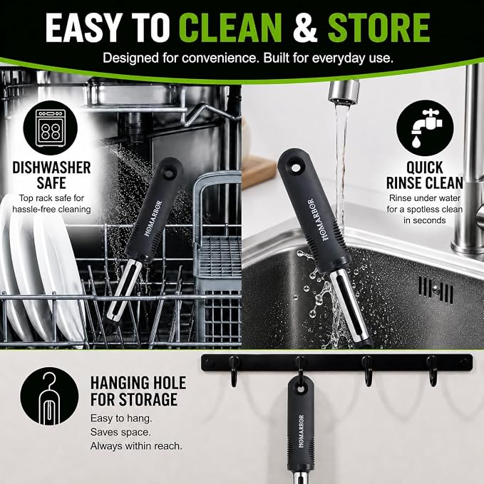 Black Premium Vegetable Peeler | Ultra-Sharp Swivel Stainless Steel Blade | Ergonomic Soft Grip Handle | Mango Peeler | Dishwasher Safe | Skin Peeler for Veggies & Fruits | Potato Peeler & Eye Remover