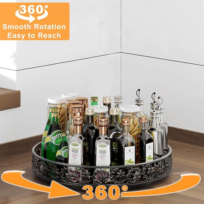 13 inch Lazy Susan Turntable Organizer, Black | Large Rotating Spice Rack, For Dining Table Top, Cabinet Countertop Pantry, Kitchen Cupboard Bathroom