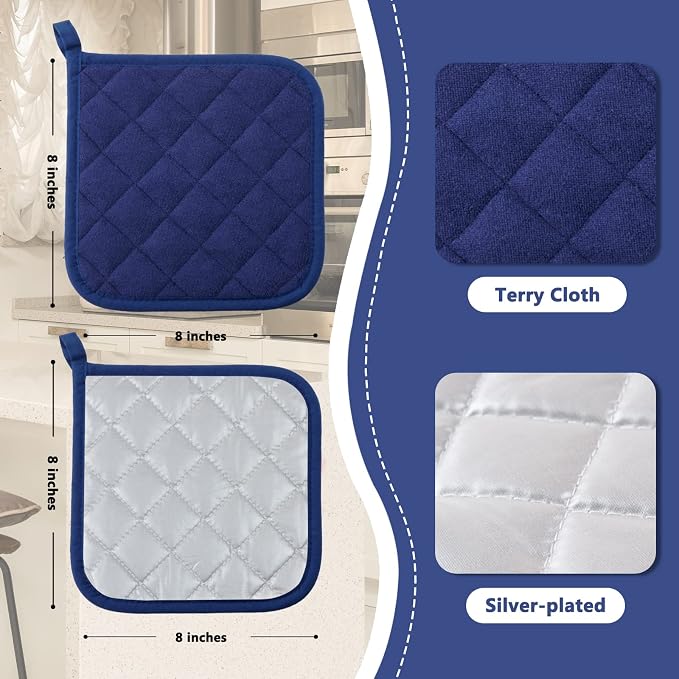 Joyhalo 4 Pack Pot Holders for Kitchen Clearance | Cotton Oven Holder with Great Heat Resistance, Potholders Sets for Kitchen, Countertops, Hot Pots and Pans, Dark Blue