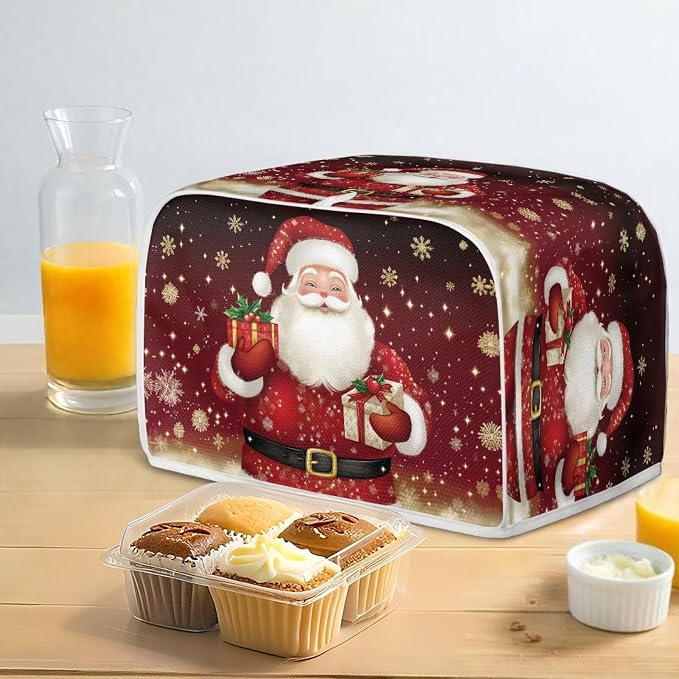 Christmas Two Slice Toaster Cover, Kitchen Small Appliance Covers Home Table Decoration Microwave Oven Dustproof Cover Keep From Dirty Stain, Santa Claus Print