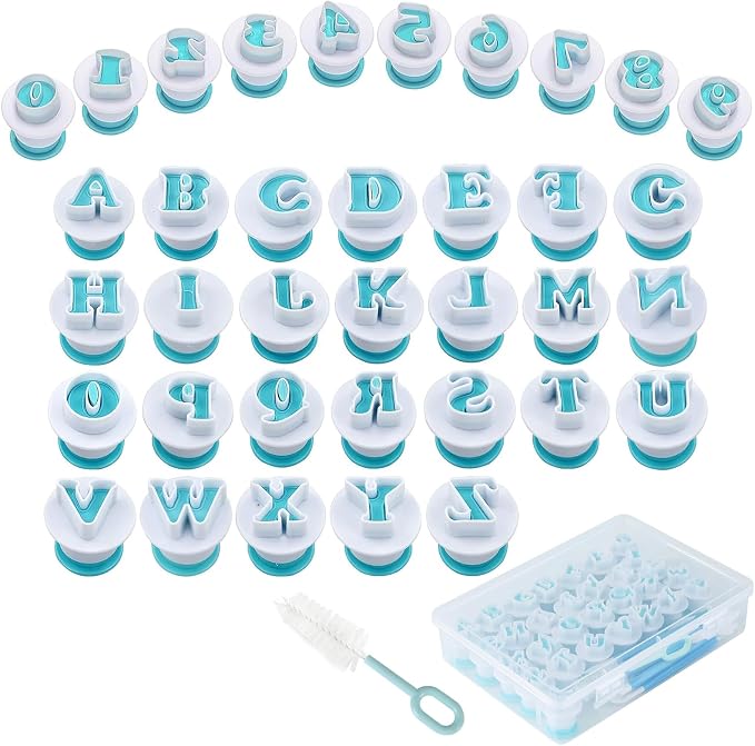 HUAFA 36-Piece Alphabet & Number Cookie Cutter Set with 8 Carving Tools and Cleaning Brush