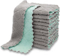 kimteny 12 Pack Dish Cloths for Washing Dishes | Super Absorbent Microfiber Kitchen Dish Rags, Fast Drying Coral Velvet Dish Cloths for Kitchen Counter and Dishes, Green-Grey