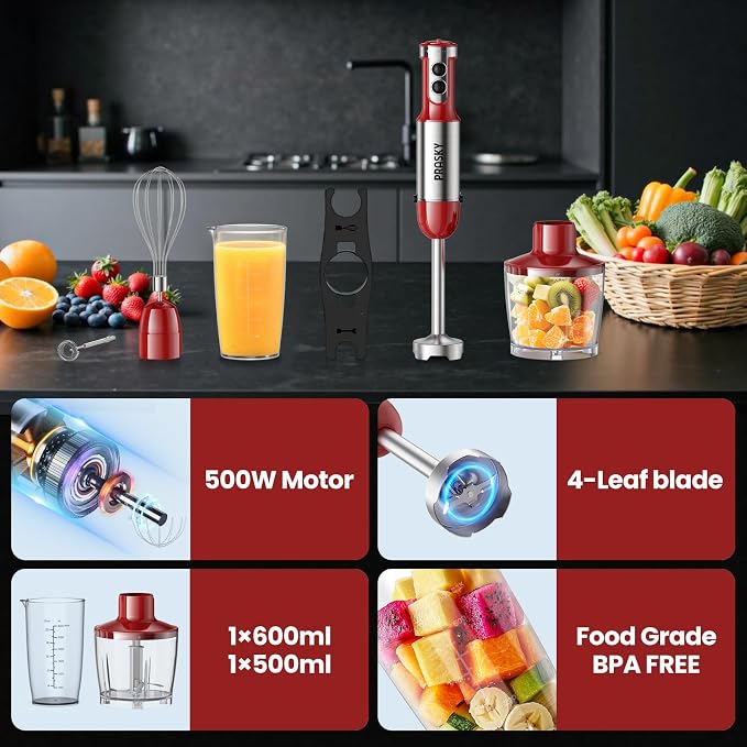 Immersion Blender Powerful Four Blades, Hand Mixer 5-in-1 with 20-speed, 1200W One-button Disassembly and Washing, Suitable for Kitchen Making Soups, Protein Shakes and Baby Food | One-button Disassembly and Washing, Suitable for Kitchen Making Soups, ...