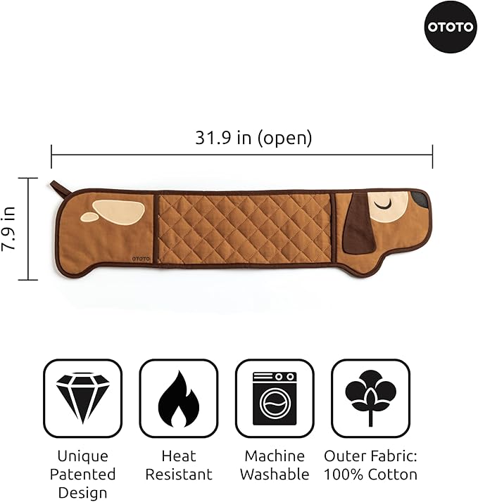 OTOTO Hot-Dog Double Oven Mitts Cute Funny - Gifts for Dog Lovers, Dachshund Themed Gifts, Heat Resistant, Kitchen Gadgets (Brown)