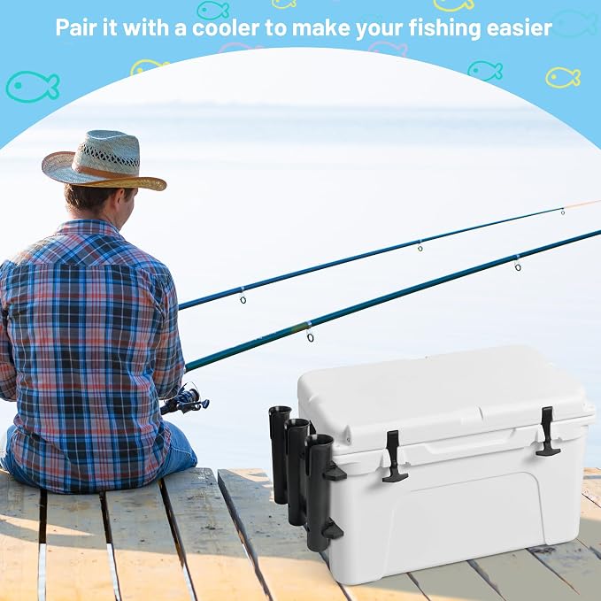 Cooler Fishing Rod Holder, Wall Mounted Fishing Pole Holder, 3 Link Fishing Rod Rack Compatible with YETI Coolers and for RTIC Coolers, Cooler Accessory, Medium, Black