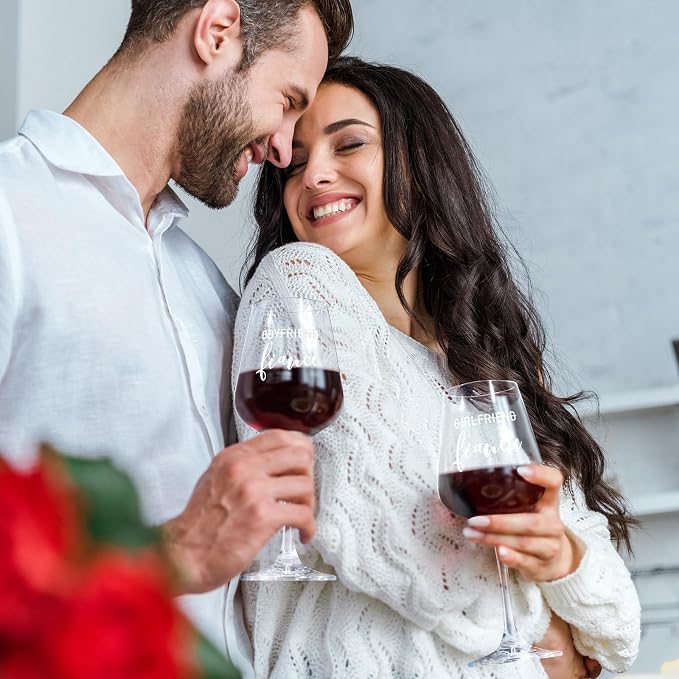 AW BRIDAL Engagement Gifts for Couples Fiance and Fiancee Wine Glasses Set | Engaged Wine Glasses with Wine Stopper & Wood Keepsake Box, 2026 Wedding Gifts for Newlyweds, Bride to Be Gifts for Women
