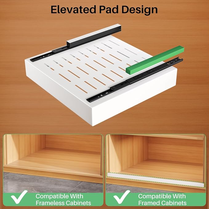 Pull out Cabinet Organizer, 21"Deep, 11.8"Wide Full-Extension Heavy Duty Slide out Drawers with Nano Adhesive, Roll Out Shelves Sliding Cabinet for Kitchen, Bathroom, Pantry,Under Sink Storage(White)