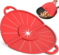 Foldable Silicone Splatter Screen for 10-13'' Pans with Handle,Red| Foldable Splash Guard, Multi-Use Grease Splatter Guard/Trivet Mat,Non-Stick Oil Splatter Guard,BPA-Free,Dishwasher Safe