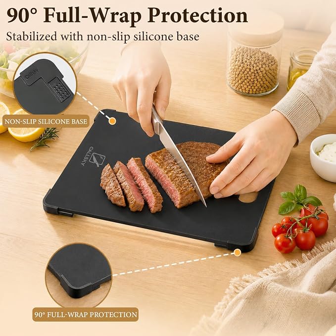 12x8 Black Tempered Glass Small Cutting Board for Kitchen Countertop | Non-Slip Corner Guards, Shatter-Resistant, Heat Resistant Non-Toxic Board