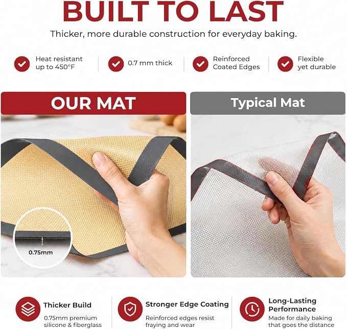Silicone Baking Mats Half Sheet Non Stick for Oven Reusable 4 Pack - Thick Heavy Duty Silicone Baking Mat Cookie Sheet 1/2 Size for Macaron & Pastry - Half Size Rectangular Cooking Oven Liner Pad