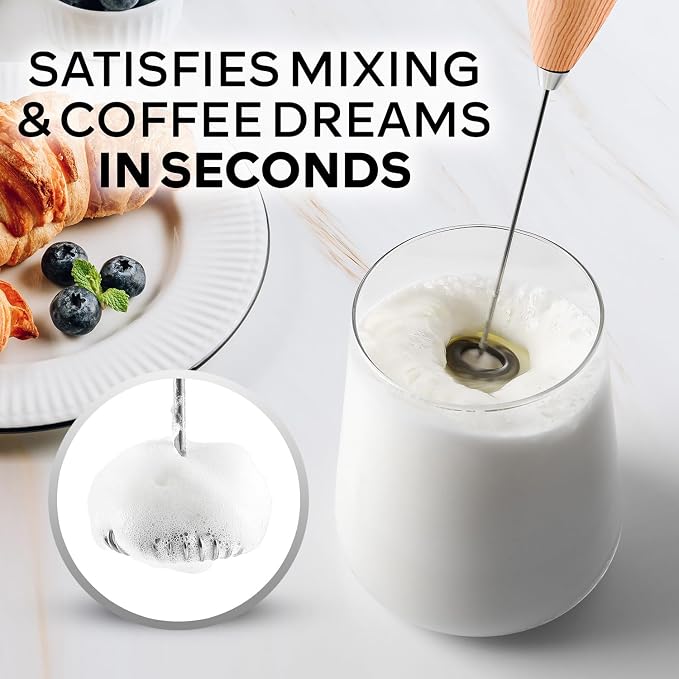 Zulay Kitchen Powerful Milk Frother Wand With Duracell Batteries - Ultra Fast Handheld Drink Mixer - Electric Whisk Foam Maker for Coffee, Lattes, Cappuccino & Matcha - Z1 Motor - Maple