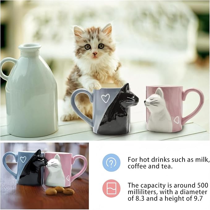 Couple Gifts Cute Kissing Cat Mug Matching Couples Stuff Ceramic Coffee Mugs for Wedding Gifts Anniversary Valentines Engagement Gifts for Couples Cat Lovers 12oz