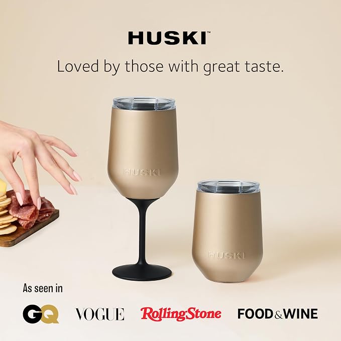 Huski Wine Tumbler 2.0 | NEW | Award-winning Design with Detachable Stem | Premium Stainless Steel Wine Glass with Lid | Triple Insulated Tumbler | 12oz Capacity | Great Gift (White)