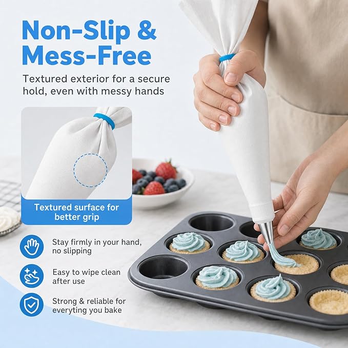 Reusable Piping Bags and Tips Set – 16" Pastry Bags for Cake Decorating, Cupcakes & Cookies with Frosting Tips – Leak-Proof Cotton Icing Bags, Eco-Friendly Baking Kit for Home Bakers & Beginners
