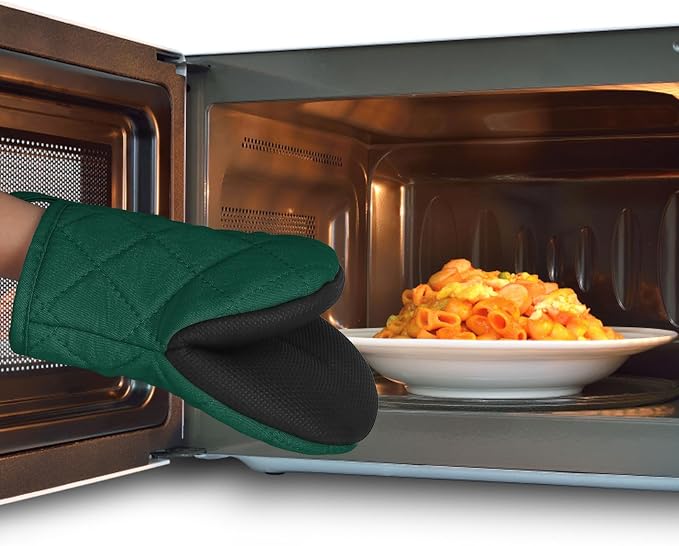 Goldmeet Mini Oven Mitts 2-Pack, 7"x5.5", 500°F Silicone Grip, Army Green | Non-Slip, Heat Resistant, Machine Washable, Hanging Loop, Fits Small Hands, for Baking Grilling BBQ Cooking