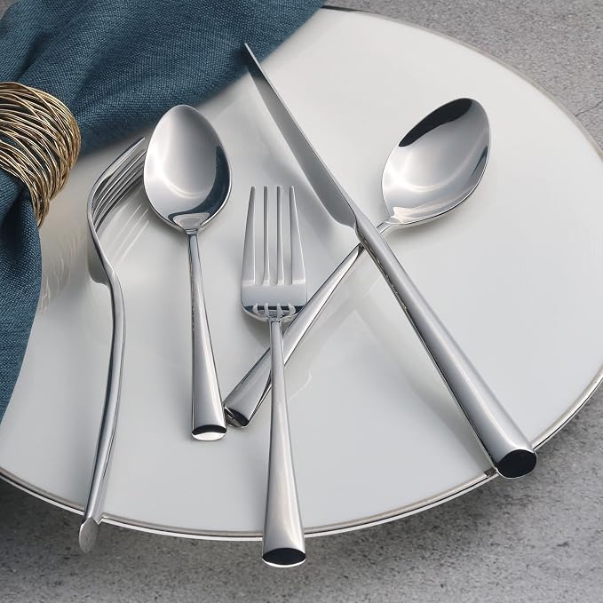Alata Bailey 45-Piece Forged Silverware Set Stainless Steel Flatware Set with Utensil-Serving Set, Service for 8, Mirror Polished Cutlery Set, Dishwasher Safe