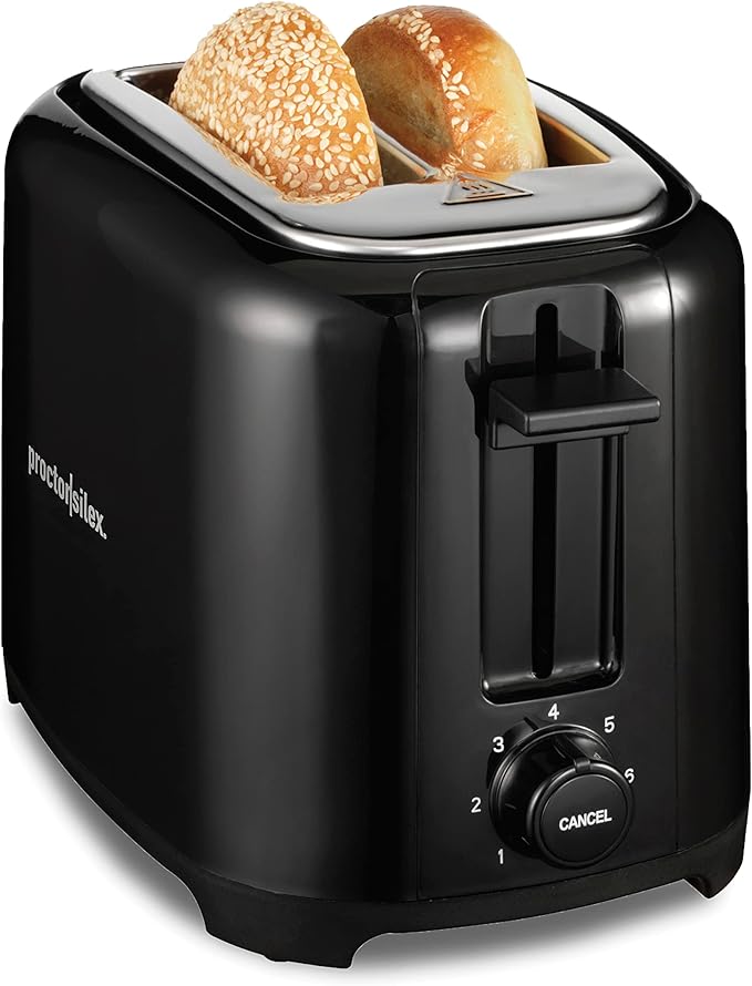 Proctor Silex 2-Slice Toaster With Extra Wide Slots for Bagels | Browning Control With 7 Shades | Auto Shutoff | Wide Slots For Thicker Bread | Toast Boost | Slide-Out Crumb Tray | Black