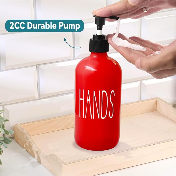 COHOSEGE Glass Soap Dispenser Set 2 Pack,16 Oz Dish Soap Dispenser for Kitchen Sink,Red Kitchen Accessories and Kitchen Decor,Red Decorations and Kitchen Utensils for Kitchen