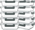 10 Packs 30 oz Glass Meal Prep Containers with Lids | Glass Food Storage Containers with Lids, Airtight Lunch Bento Boxes, Microwave, Freezer and Dishwasher, Gray