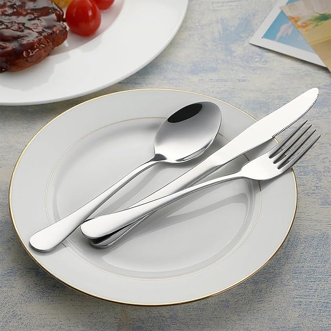VANDBAO Portable Travel Utensils, Reusable Silverware with Case for Fixing Tableware, 9 Pieces Stainless Steel Stable Flatware Set, Camping Picnic Cutlery Set (Silver Set)