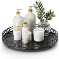 12" Lazy Susan Turntable Organizer for Table Top, Wood Lazy Susan Cabinet | Farmhouse Rotating Decor Tray for Dining Table, Pantry, Kitchen Countertop, Spice, Bathroom Vanity, Round Patterned Rim,Black