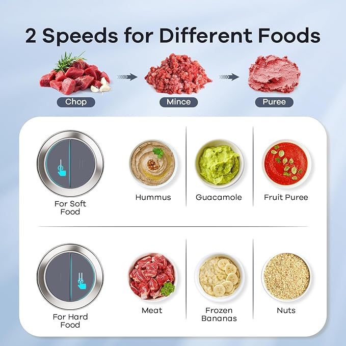 Ganiza Food Processors with 2 Bowls, 450W Meat Grinder Vegetable Chopper | 2-Speed Electric Food Chopper with 8 Cup Glass & 8 Cup Stainless Steel Bowls -Includes 2 Sets of Blades for Fruits/Meat/Nuts