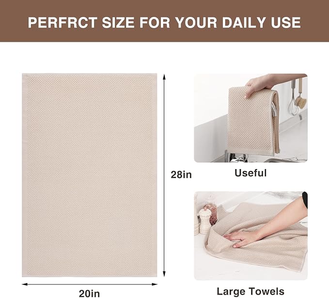 Homaxy 100% Cotton Oversized Waffle Weave Kitchen Towels 4-Pack, Beige | 20 x 28 Inches, Ultra Soft Absorbent Dish Towels, Quick Drying Large Cleaning Towels