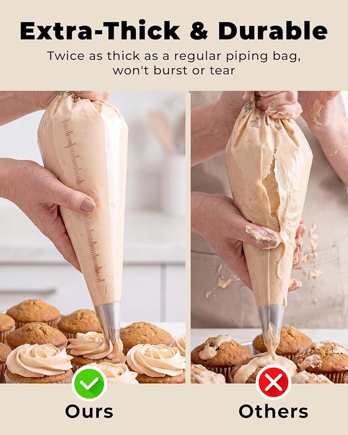 Bake Choice 18 Inch Piping Bags, 100PCS Thickened Disposable Pastry Bags | Large Capacity, Anti Burst Icing Bags for Cream Frosting, Non-slip Frosting Bags, Cake & Cookie Decorating Supplies