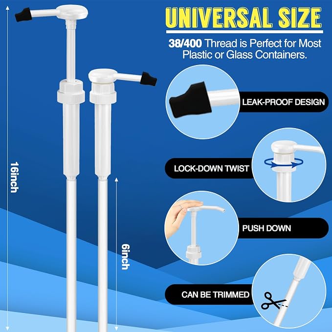 2 Pack 38-400 1 oz 5 Gallon Pump Dispenser with 50cm Extended Tube | Pump for Large Gallon Bucket, Cap to Avoid Dripping, Great for Shampoo, Conditioner, Bleach Liquid, Laundry, Detergent, Oil
