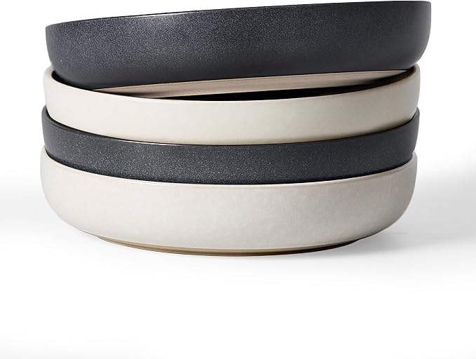 famiware Milkyway 33 oz Pasta Bowls Set of 4, Dark Charcoal & White | Double Reactive Glaze, Scratch-Resistant Stoneware Salad Bowls, Stackable, Dishwasher & Microwave Safe, Lead-Free