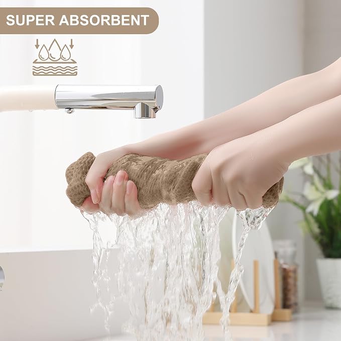 Homaxy 10 Pack 100% Cotton Kitchen Towels and Dishcloths Set, Tan | 12 x 12 Inches and 13 x 28 Inches Kitchen Towels Set, Ultra Soft Absorbent Dish Cloths for Washing Dishes