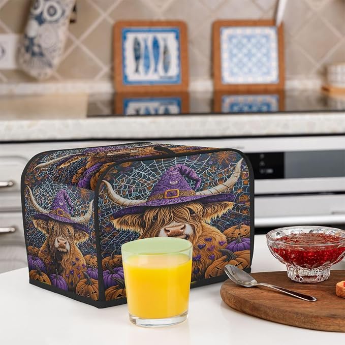 4 Slice Toaster Cover Halloween Highland Cattle Toaster Covers Four Slice Wide Slot Waterproof and Dustproof Covers for Wide Slot Toasters and Small Appliances Kitchen Decor Gifts