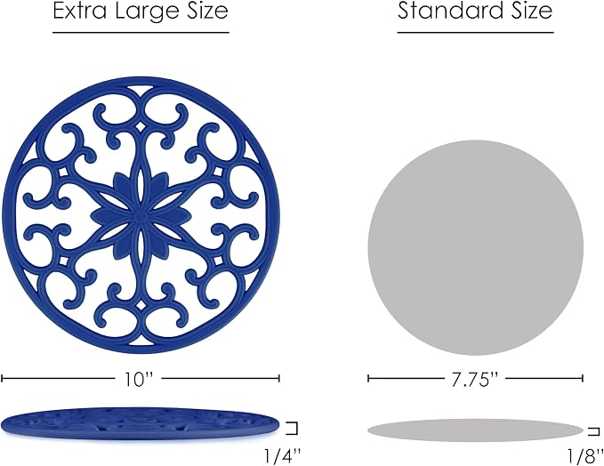 GASARÉ, Extra Large, Thick, 10" Silicone Trivets for Hot Dishes, Pots, and Pans, Hot Pads for Countertops, Flexible, Dishwasher Safe, 10 x ¼ Inches, Set of 3, Blue