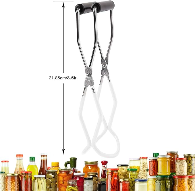Canning Jar Lifter Tongs, Canning Supplies | Stainless Steel Jar Lifter with Grip Handle for Home Kitchen, White