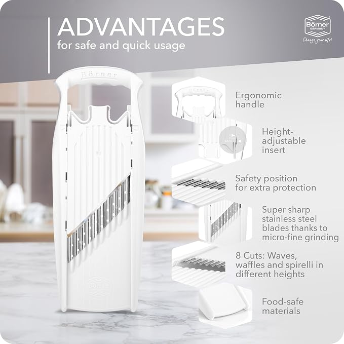 BORNER Wave waffle PowerLine | Vegetable Grater Börner - Quality Made in Germany, Color:White
