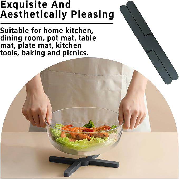 3PCS Foldable Silicone Trivet Set, Expandable Hot Pads for Kitchen, Heat Resistant Pot Holders, Non-Slip Table Protector Mat for Hot Dishes, Pots(Gray)