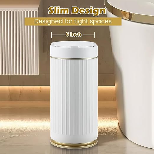 SYNCVIBE Bathroom Trash Can with Lid, 2 Gallon, Motion Sensor | Automatic Garbage Can, 7.5 Liter Smart Trash Bin, Narrow Plastic Wastebasket for Bedroom, Office and Living Room