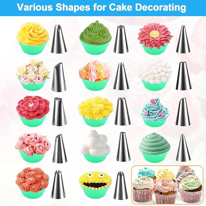 firstake Piping Bags and Tips Set, 100pcs 12 Inch Icing Bags with 14 Tips | Leak-Proof, Food Grade, Disposable, Easy Cleanup for Icing, Frosting, Royal Icing, Cake Decorating, Cookies & Candy Pastry