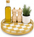 9-Inch Gold Lazy Susan Spice Organizer with Guard Rail | Smooth rotating oak tray with walnut finish for dining tables, kitchen counters, pantries and cabinet storage.